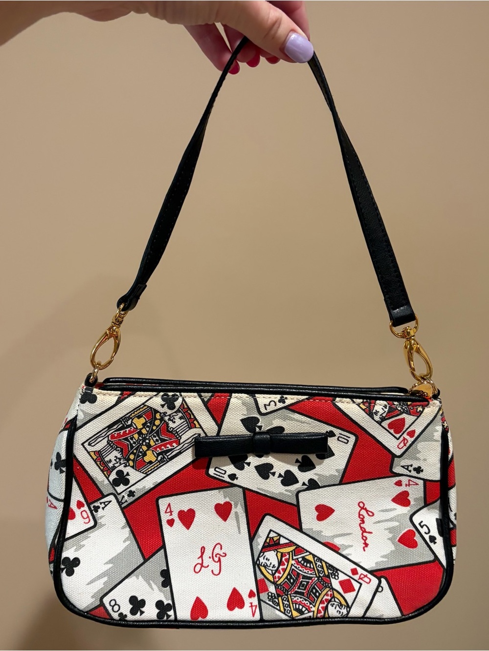 Lulu Guinness Red, White & Black Playing Card Shoulder Bag